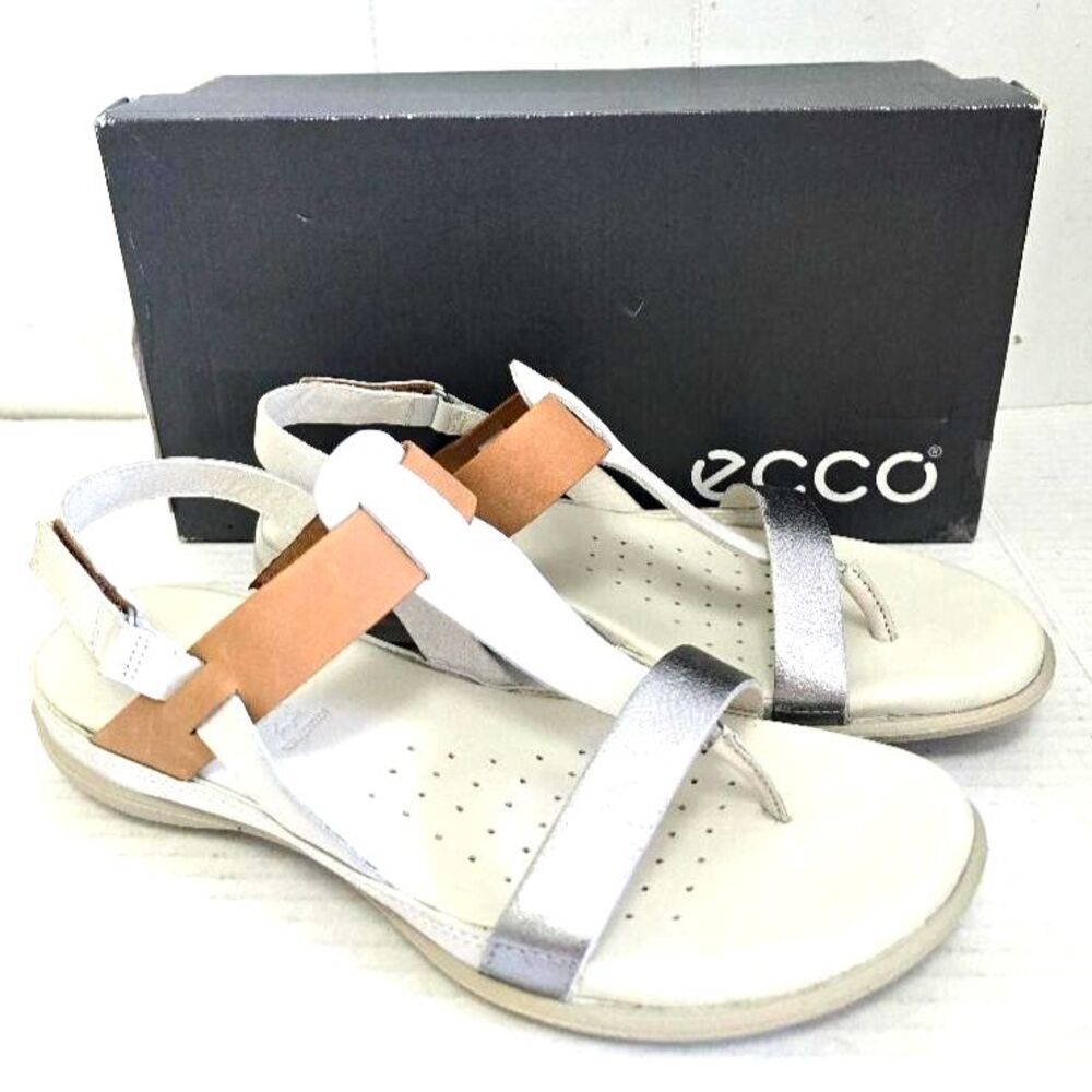 ECCO Women's Flash Toe-Post Sandal Size US 9-9.5/40 Alu Silver/Shadow White/Lion